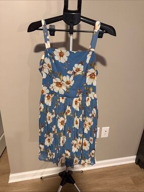 Xhilaration Blue Floral Mini Dress with White & Tan Flowers